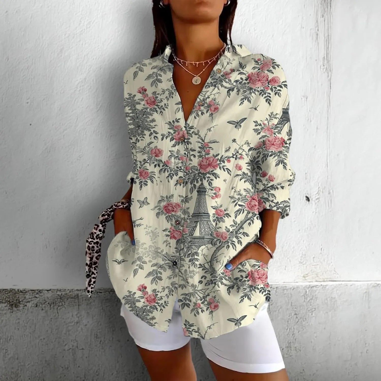 Button Down Long Sleeve Shirts for Women 2025 Summer Casual Trendy Lightweight Japanese Art Printed Tops Blouses