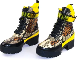 Cape Robbin Future Wave Leopard Snake Lace Up Lug Sole Commander Millitary Boots