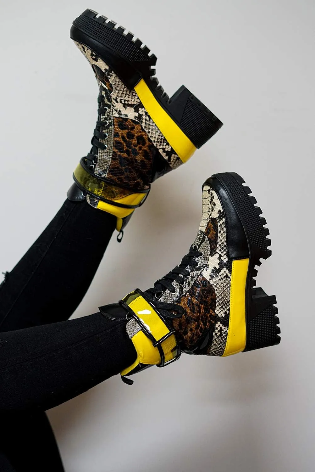 Cape Robbin Future Wave Leopard Snake Lace Up Lug Sole Commander Millitary Boots