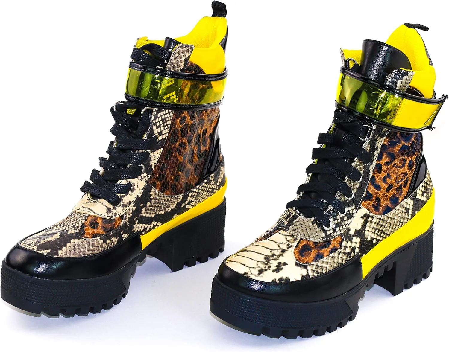 Cape Robbin Future Wave Leopard Snake Lace Up Lug Sole Commander Millitary Boots