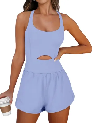 Caracilia Women's Workout Athletic Romper Summer Sets Short Jumpsuits Onesie Running Outfits Exercise Gym 2025 Trendy Clothes