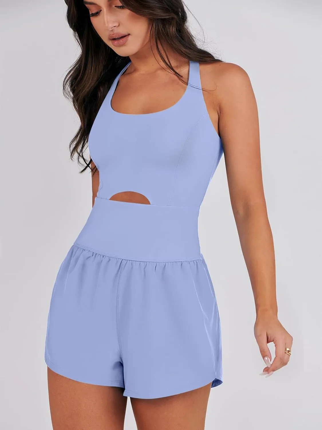 Caracilia Women's Workout Athletic Romper Summer Sets Short Jumpsuits Onesie Running Outfits Exercise Gym 2025 Trendy Clothes