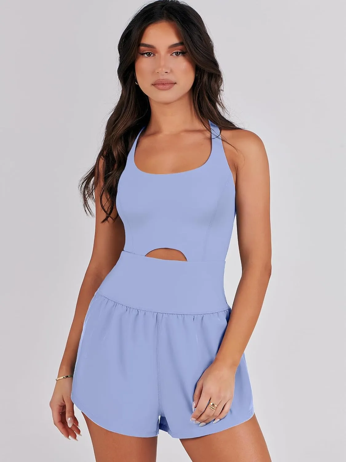 Caracilia Women's Workout Athletic Romper Summer Sets Short Jumpsuits Onesie Running Outfits Exercise Gym 2025 Trendy Clothes