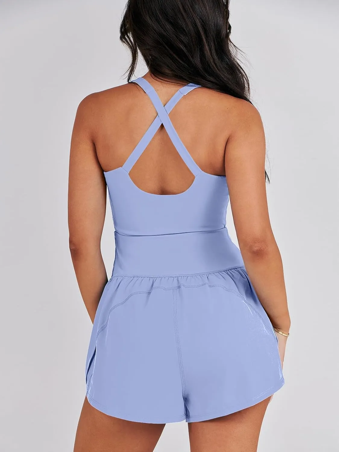 Caracilia Women's Workout Athletic Romper Summer Sets Short Jumpsuits Onesie Running Outfits Exercise Gym 2025 Trendy Clothes