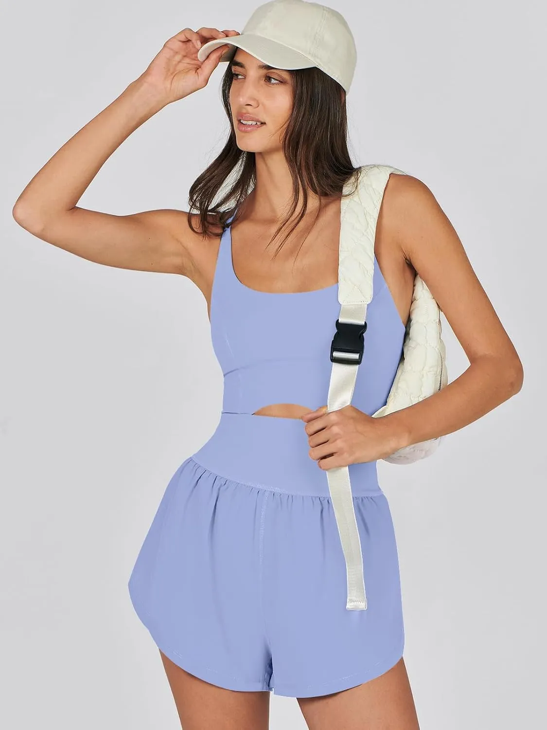 Caracilia Women's Workout Athletic Romper Summer Sets Short Jumpsuits Onesie Running Outfits Exercise Gym 2025 Trendy Clothes