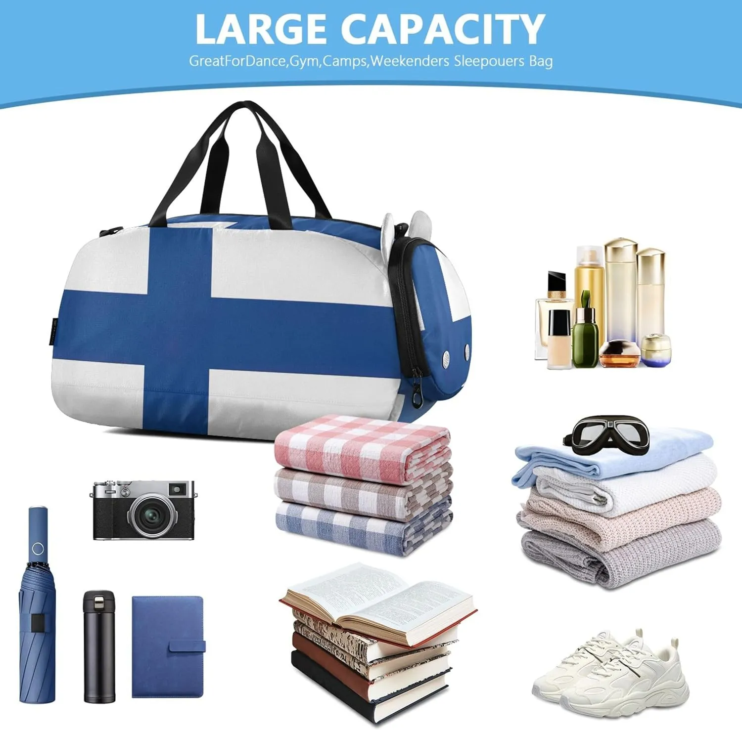 Carry on Duffel Bag Boy Finland Flag Overnight Bags Toddler Travel Duffle Bags Girls Tote Gym Duffle Kids Luggage