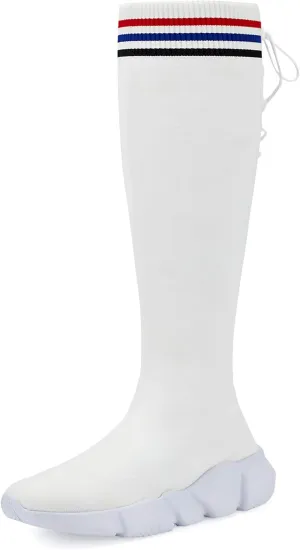 Casbeam Womens Knee High Boots High Top Shoes for Girls Comfortable Slip-On Sock Sneakers