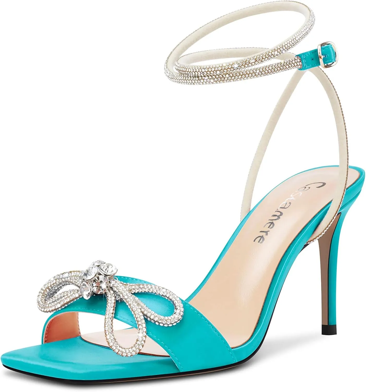 Castamere Mid Heel Open Toe Rhinestone Crystal Bow-knot Ankle Strap Sandals Wedding Prom Summer 3.2 Inches Heels