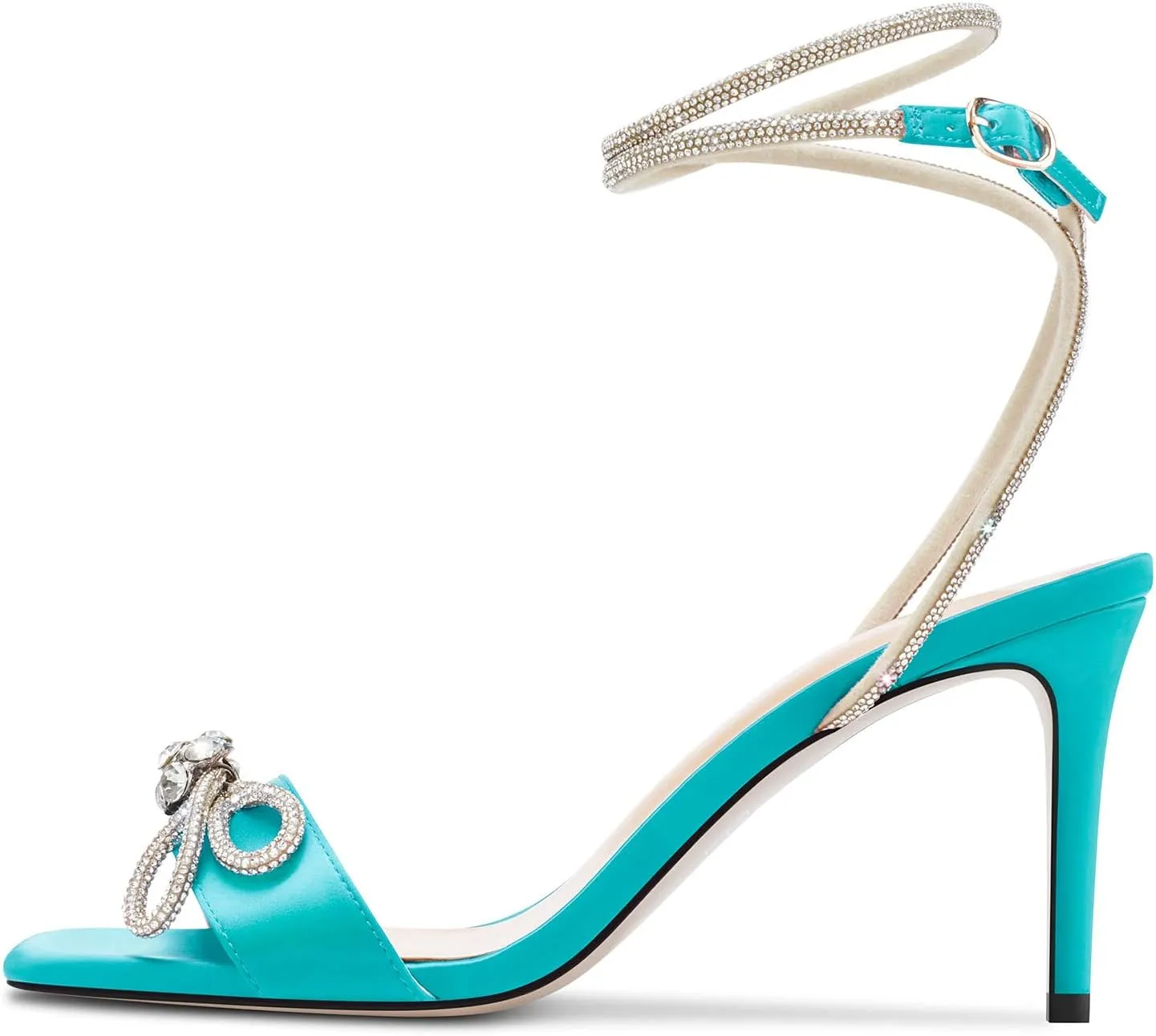 Castamere Mid Heel Open Toe Rhinestone Crystal Bow-knot Ankle Strap Sandals Wedding Prom Summer 3.2 Inches Heels