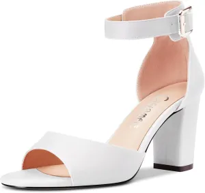 Castamere Women Chunky Block High Heel Peep Open Toe Sandals Ankle Strap Buckle Office Party Dress Shoes