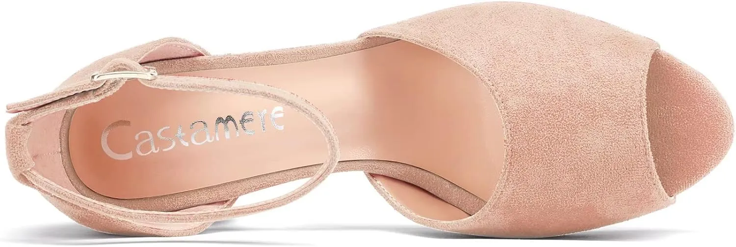 Castamere Women Chunky Block High Heel Peep Open Toe Sandals Ankle Strap Wedding Cute 3.2 Inches Heels