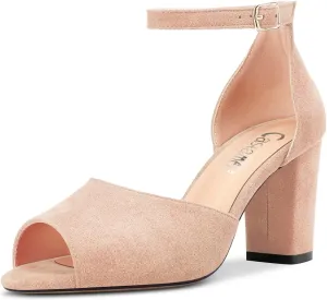 Castamere Women Chunky Block High Heel Peep Open Toe Sandals Ankle Strap Wedding Cute 3.2 Inches Heels