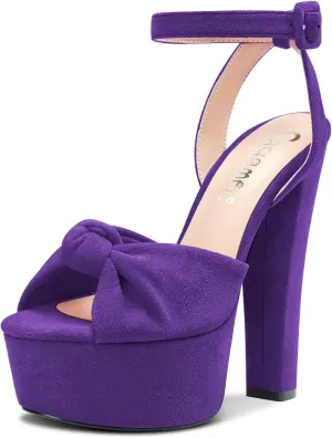 Castamere Women High Chunky Block Platform Heel Peep Open Toe Ankle Strap Bow-knot Sandals
