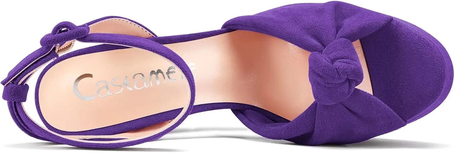 Castamere Women High Chunky Block Platform Heel Peep Open Toe Ankle Strap Bow-knot Sandals