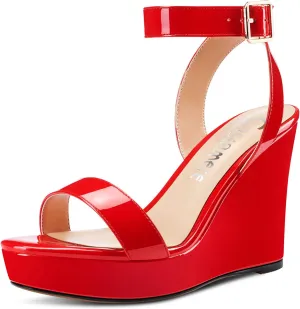 Castamere Women High Wedge Platform Heel Peep Open Toe Sandals Ankle Strap Clear Wedding Classic 3.9 Inches Heels