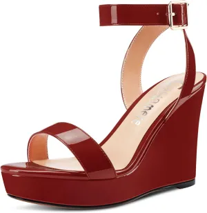 Castamere Women High Wedge Platform Heel Peep Open Toe Sandals Ankle Strap Clear Wedding Classic 3.9 Inches Heels