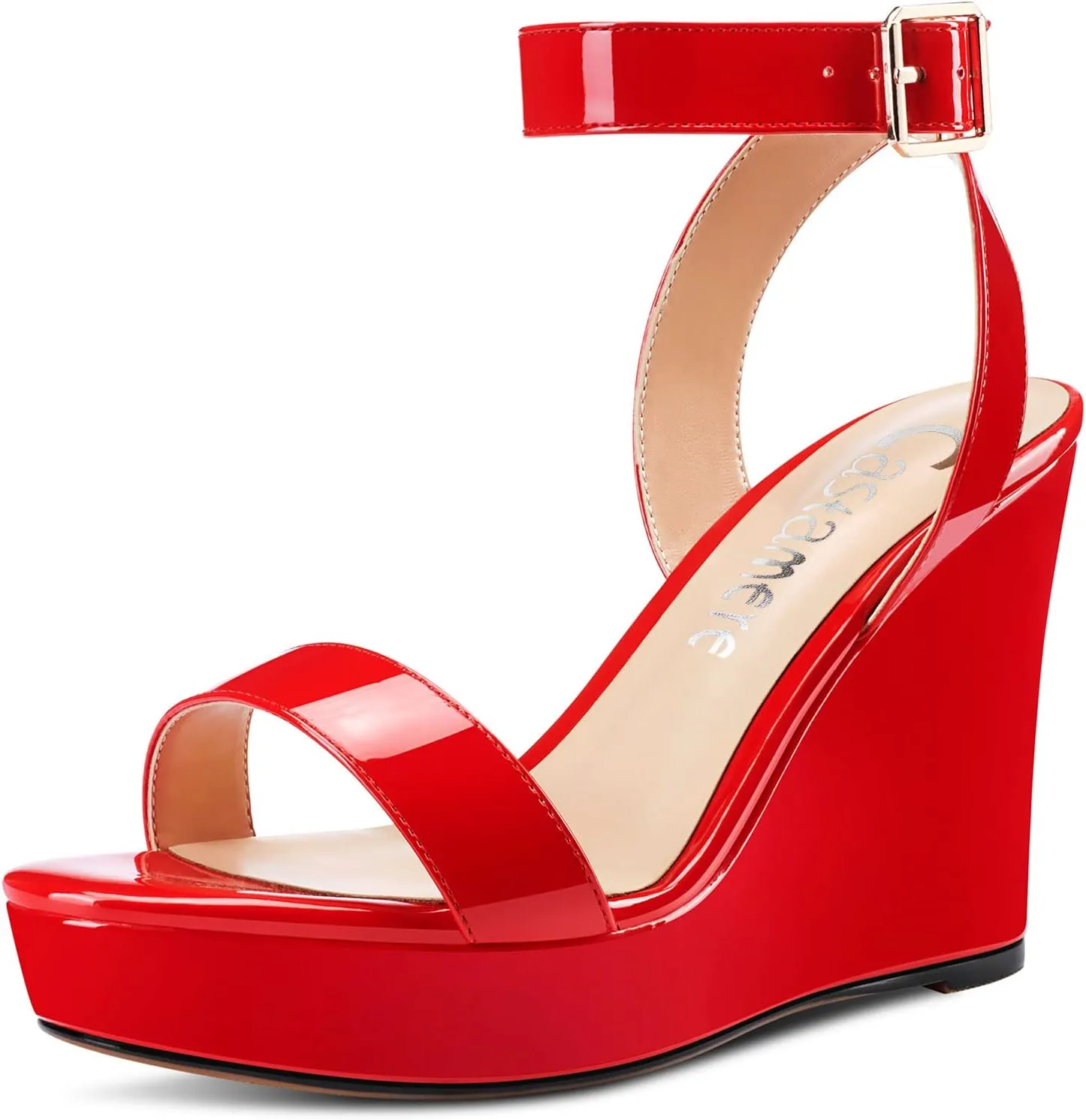 Castamere Women High Wedge Platform Heel Peep Open Toe Sandals Ankle Strap Clear Wedding Classic 3.9 Inches Heels