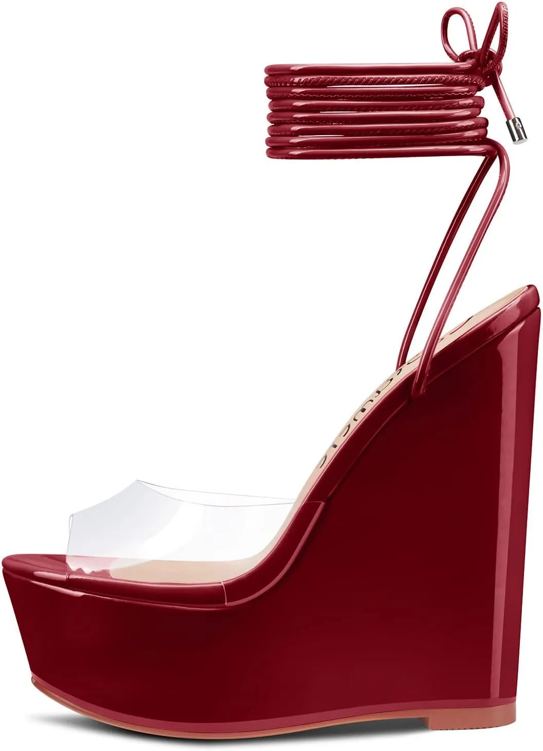 Castamere Womens High Wedge Platform Heel Peep Open Toe Ankle Strap Sandals Lace Wedding Clear Dress Shoes 5.9 Inches Heels