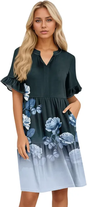 Casual Dresses for Women, Flowy Travel Vacation Elegant Trendy Boho Sundresses for Women