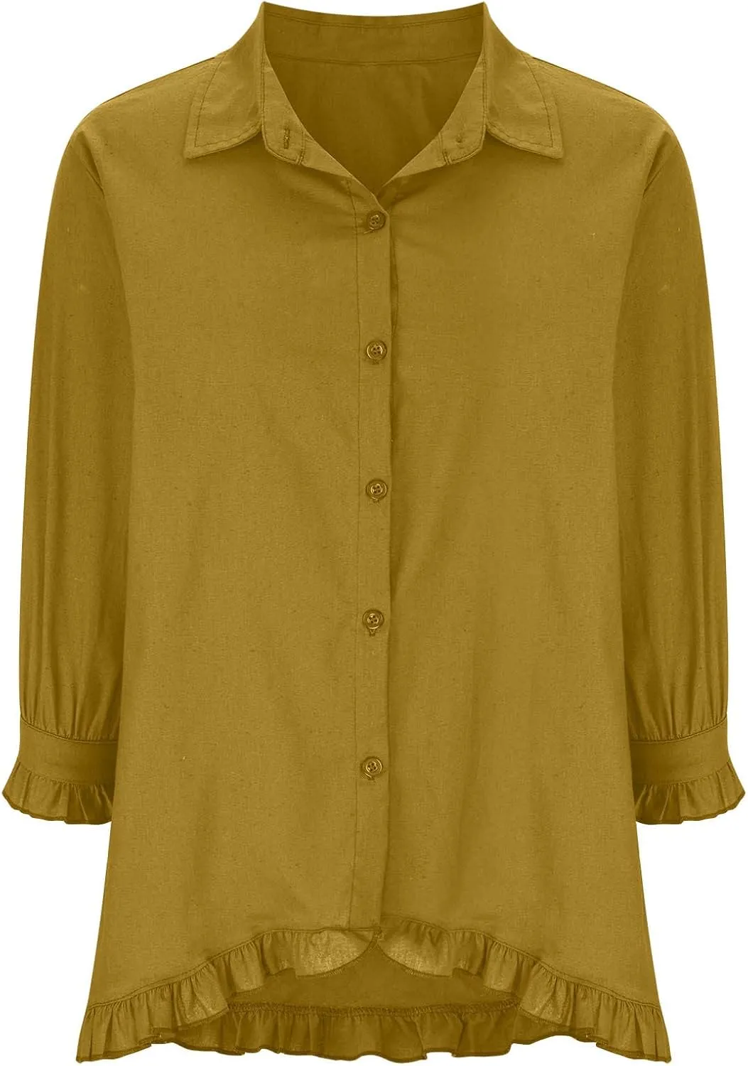 Ceboyel Women Button Down Linen Shirts Solid Summer Casual Blouses Ruffle Hem Flowy Tops Trendy Ladies Going Out Clothes 2023