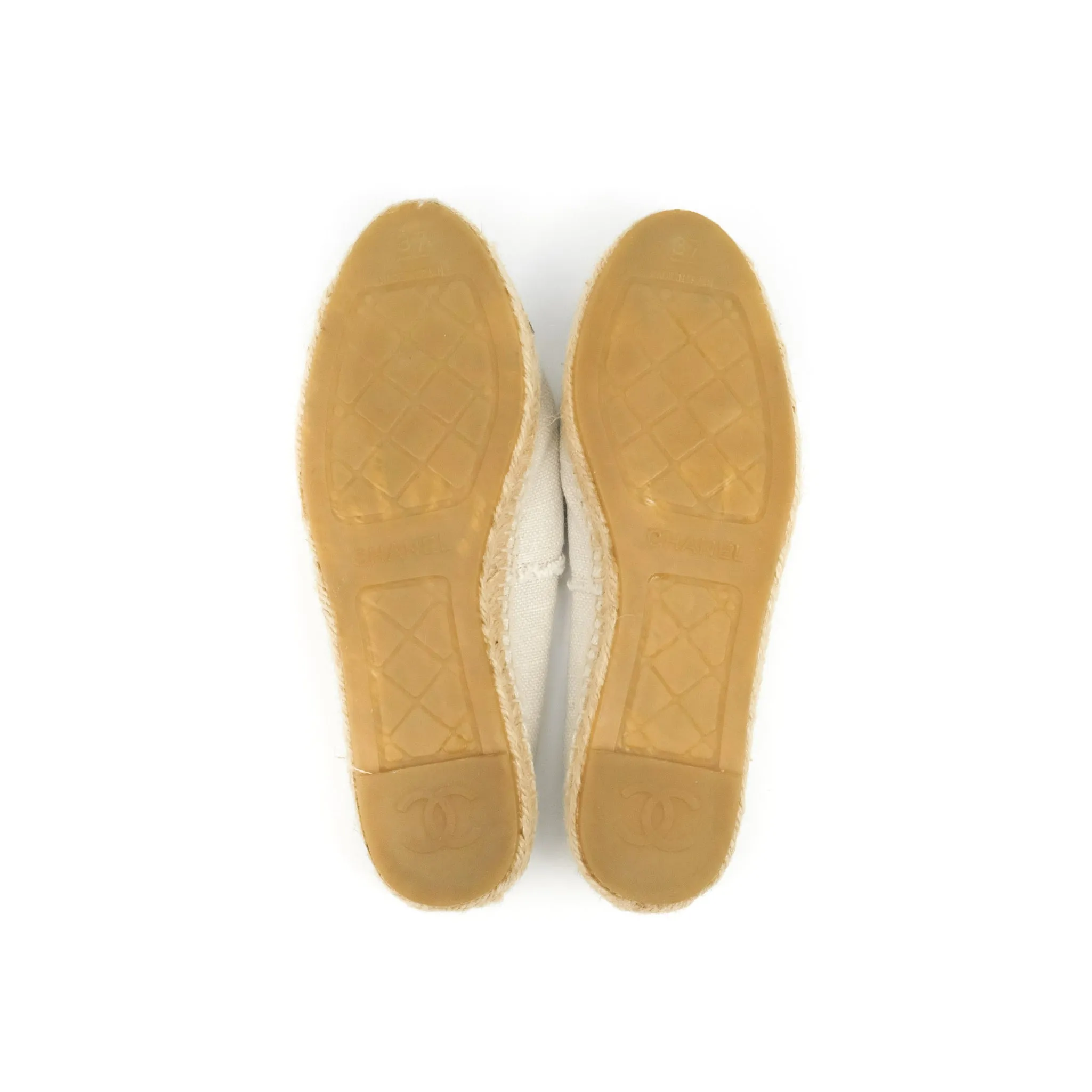 Chanel CC Espadrilles Black Beige Fabric Size 37