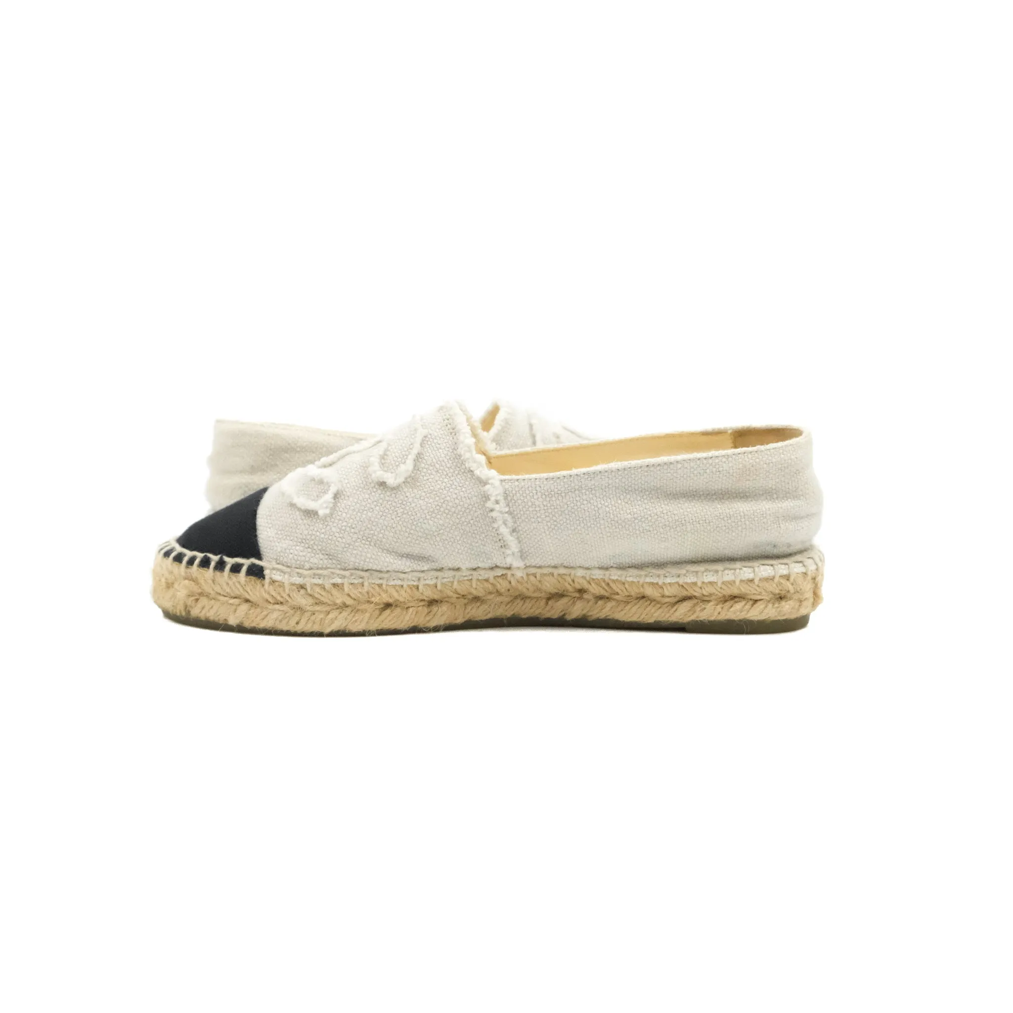 Chanel CC Espadrilles Black Beige Fabric Size 37