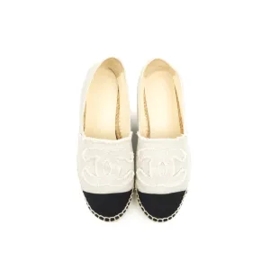 Chanel CC Espadrilles Black Beige Fabric Size 37