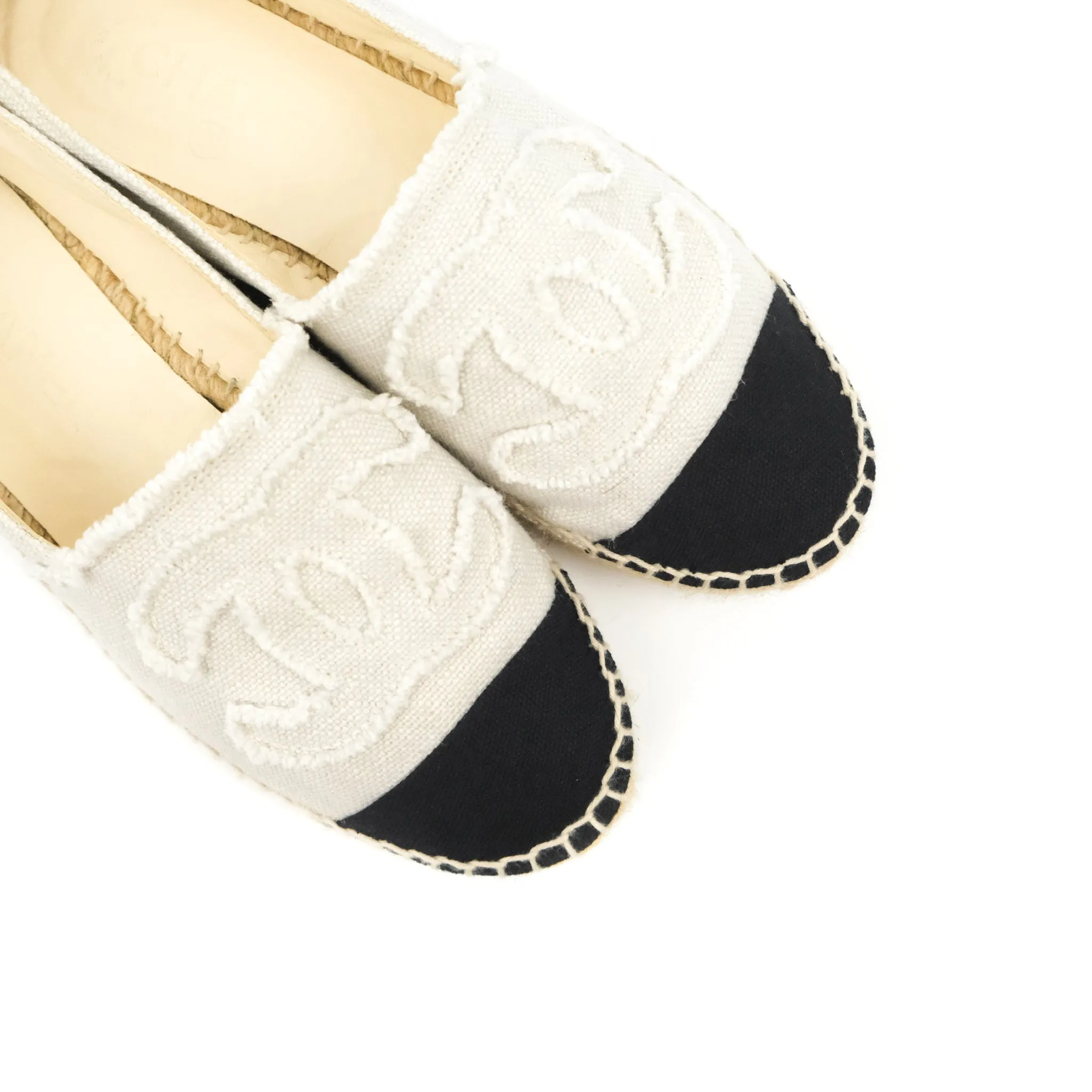 Chanel CC Espadrilles Black Beige Fabric Size 37