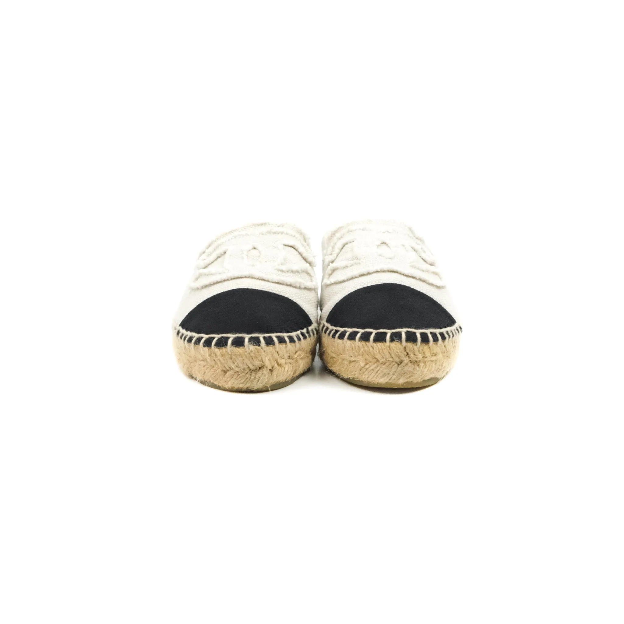 Chanel CC Espadrilles Black Beige Fabric Size 37