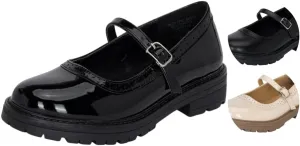 Chariot & Co : Anita-IIS - Girls/Little Kids Mary Jane Adjustable Buckle Closed Toe Lug Sole Heeled Loafers/School or Cosplay Shoes
