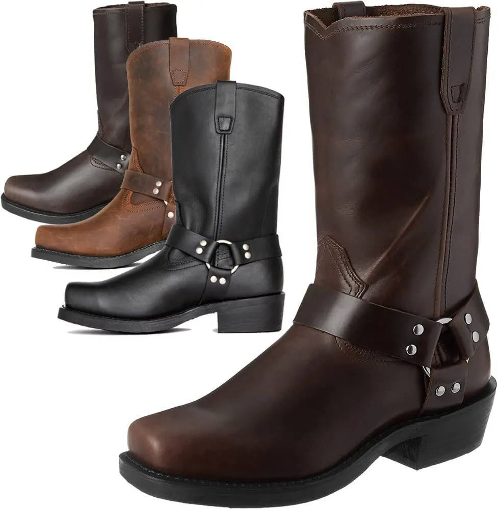 CHUUMEE Men's Classic Western Cowboy Square Toe Embroidered Cowboy Boots，Men's Square Toe Side Zip Ankle Boots