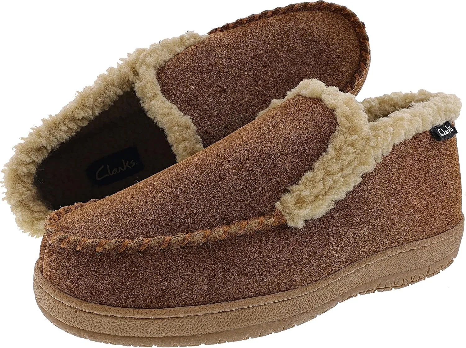 Clarks Men's Suede Leather Sherpa Lined Ankle Bootie Slippers, JMH1952 - Indoor/Outdoor Slip-Ons - Comfy & Durable Ankle Boots with Plush Lining Padded Insole & Gripped Rubber Outsoles