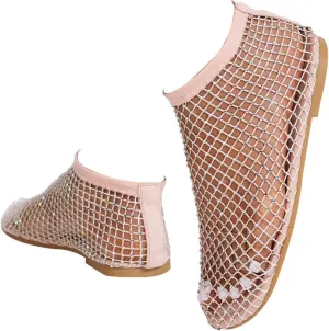 Classic styleSandals ,Glittery Stretchy Net Shoes,Stage performance shoes,Ultra Comfortable Shiny Gem Mesh Flats, Rhinestone Short Boots Sexy Flat Cutout Sparkly Casual Wedding Dress Flats