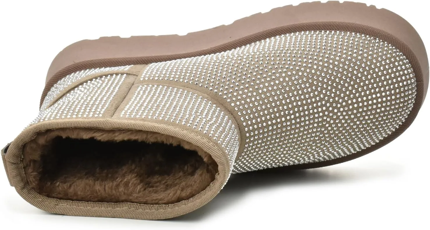 CLOUDAIR Women's Ankle Comfort Winter Boots with plush faux Fur, Stylish studded design & Durable, Slip-On trendy women's Winter Footwear
