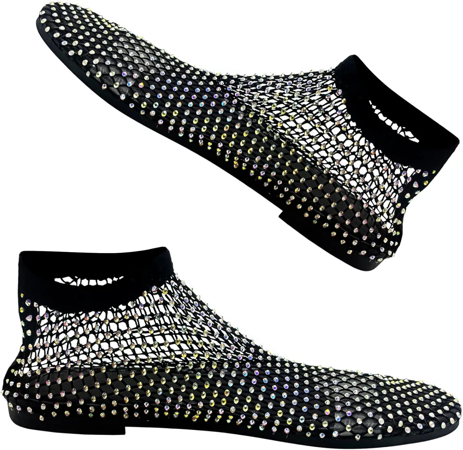 Comfortable Shiny Mesh Flats for Women – Fishnet Summer Ballet Flats Sandals with Low Heel