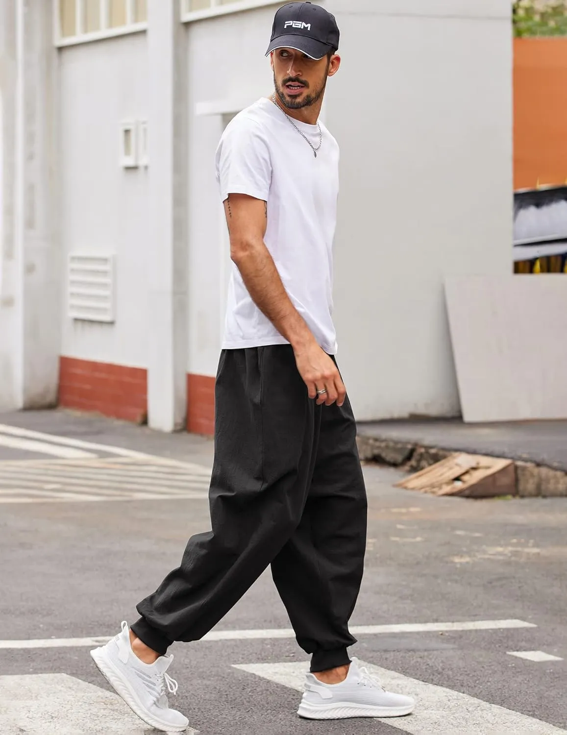 COOFANDY Men Hippie Harem Pants Baggy Linen Cotton Boho Yoga Pants Summer Beach Pants Casual Drop Crotch Trouser