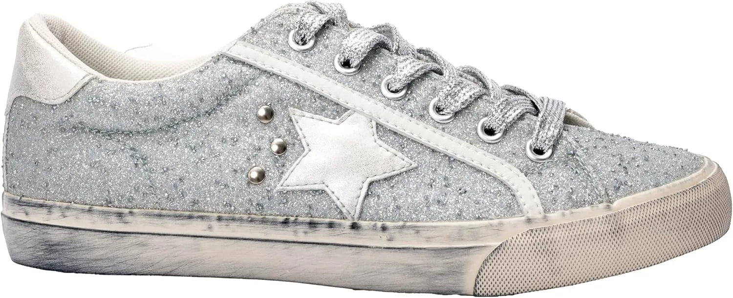 Corkys Footwear Hey Girl Womens Big Dipper Fashion Sneakers - Featuring a Star Patch on The Side with Stud Embellishments, Comfortable Insoles, and A Lace-up Design