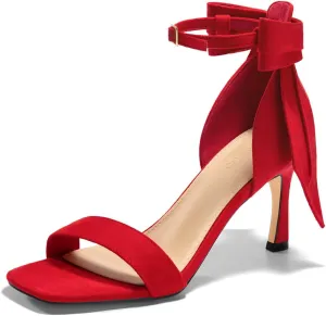 Coutgo Womens Bow Tie High Heels One Strap Heeled Sandals Sexy Stiletto Open Toe Wedding Bride Shoes