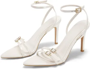 Coutgo Womens High Heeled Sandals Pointed Open Toe Ankle Buckle Strap Stiletto Heels Dress Party Shoes