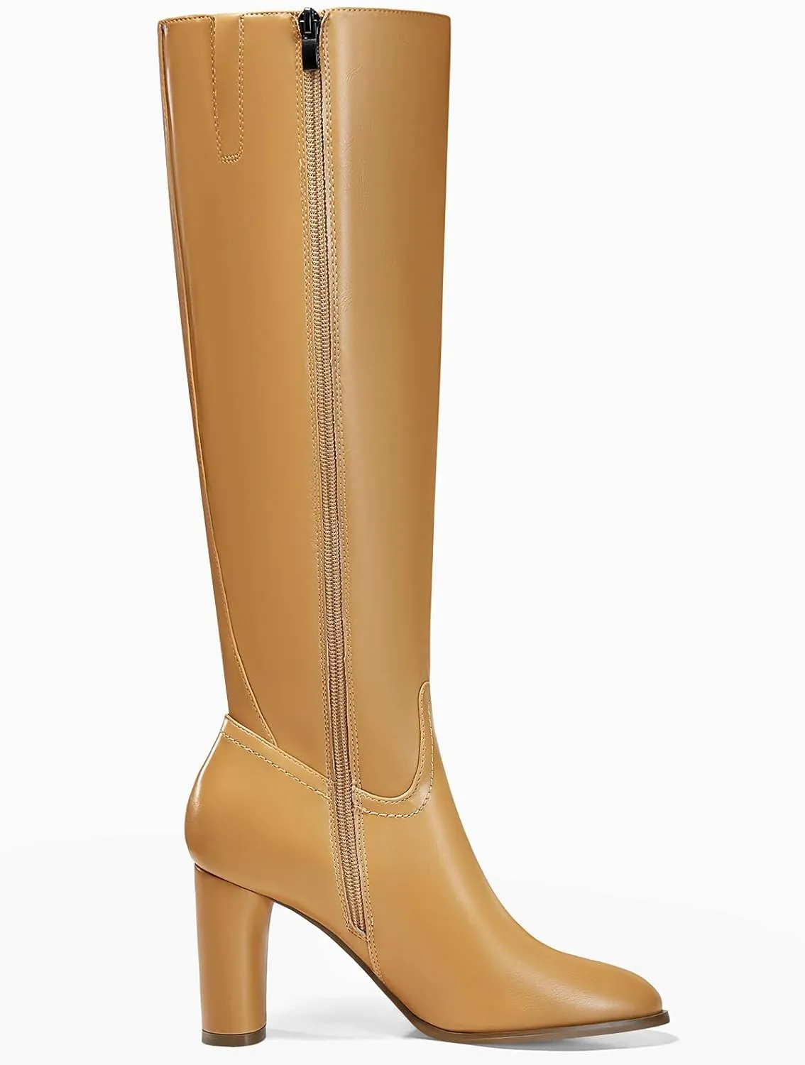 Coutgo Womens Knee High Boots Pointed Toe Chunky Heel Boot Side Zipper Winter Long Boots