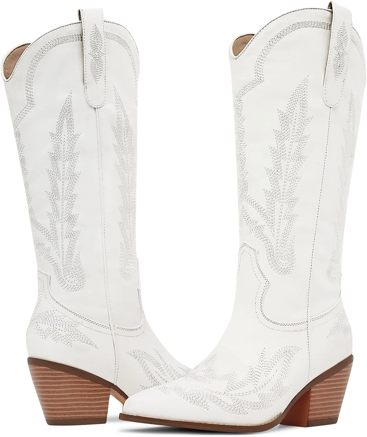 Cowboy Boots for Women Cowgirl Boots Mid Calf Western Country Pointed Toe Embroidery Chunky Heel Pull On Red
