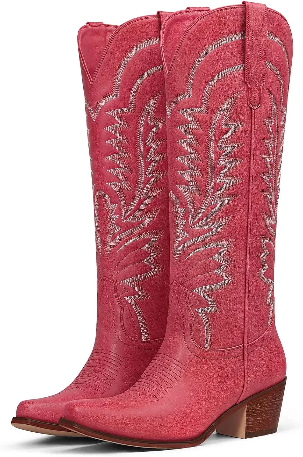 Cowboy Boots for Women - Knee High Cowgirl Boots Pointed Toe Chunky Heel Pull On Classic Embroidered Fashion Retro Western Tall Boots for Women