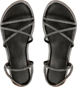 COZYEASE Women's Glitter Rhinestone Decor Flat Sandals Criss Cross Strappy Slides Open Toe Slippers