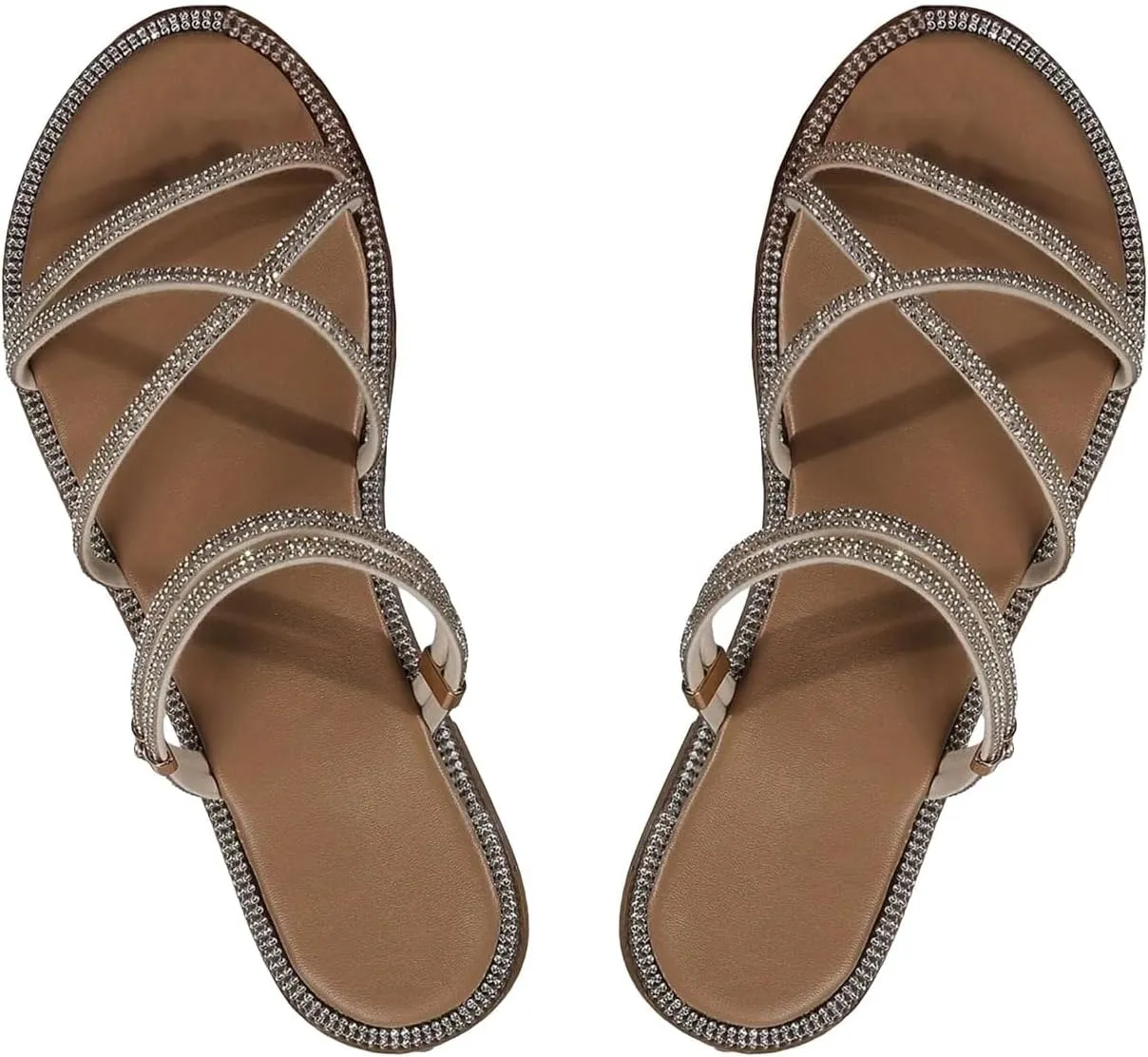 COZYEASE Women's Glitter Rhinestone Decor Flat Sandals Criss Cross Strappy Slides Open Toe Slippers