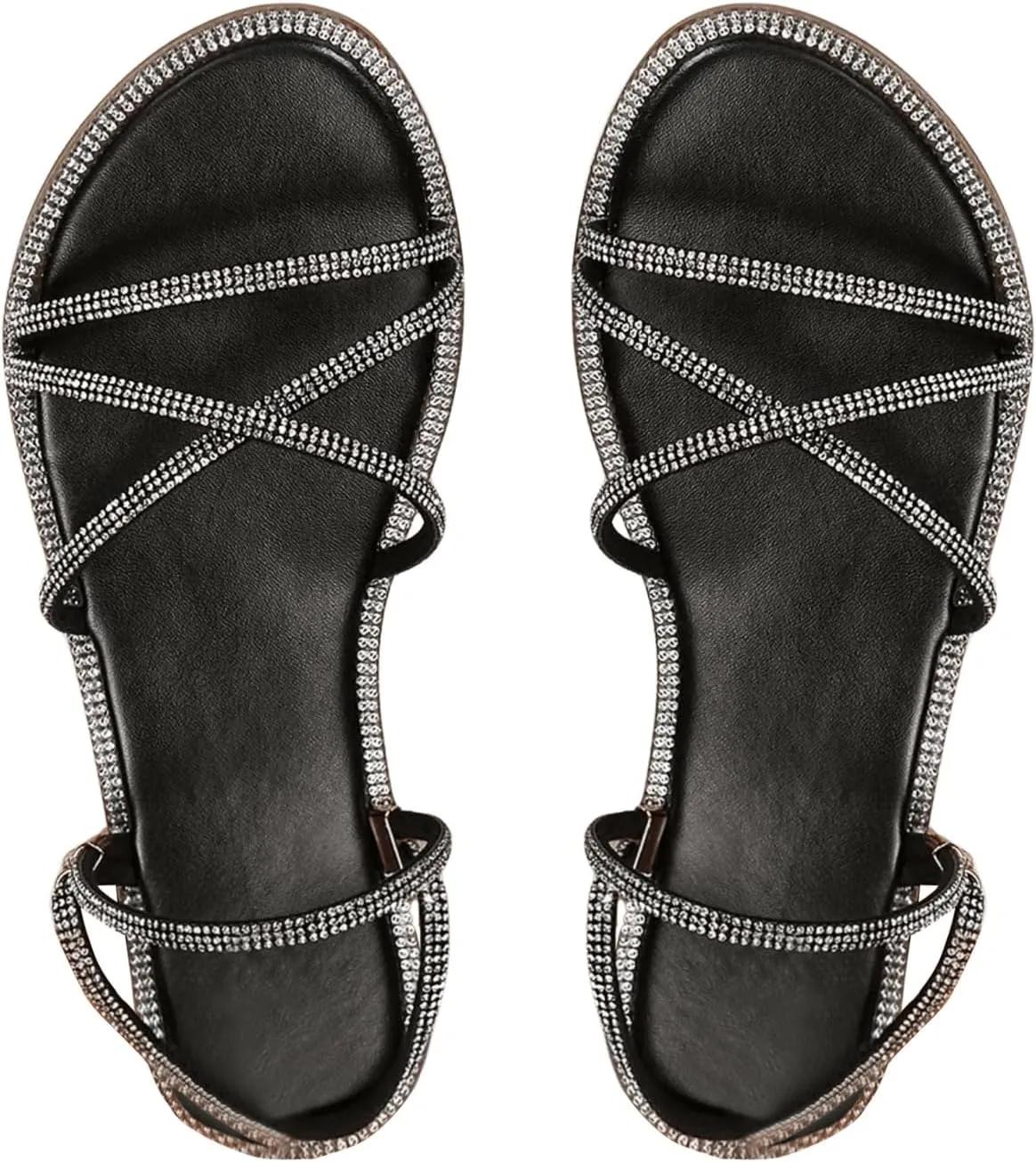 COZYEASE Women's Glitter Rhinestone Decor Flat Sandals Criss Cross Strappy Slides Open Toe Slippers