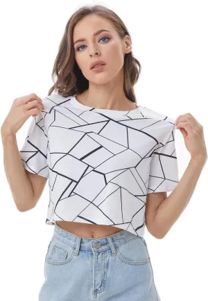 Crop Tops for Women Loose Crewneck T Shirts,Women's Cropped Graphic Crop T Shirts