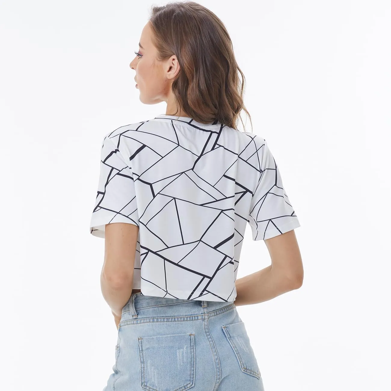 Crop Tops for Women Loose Crewneck T Shirts,Women's Cropped Graphic Crop T Shirts