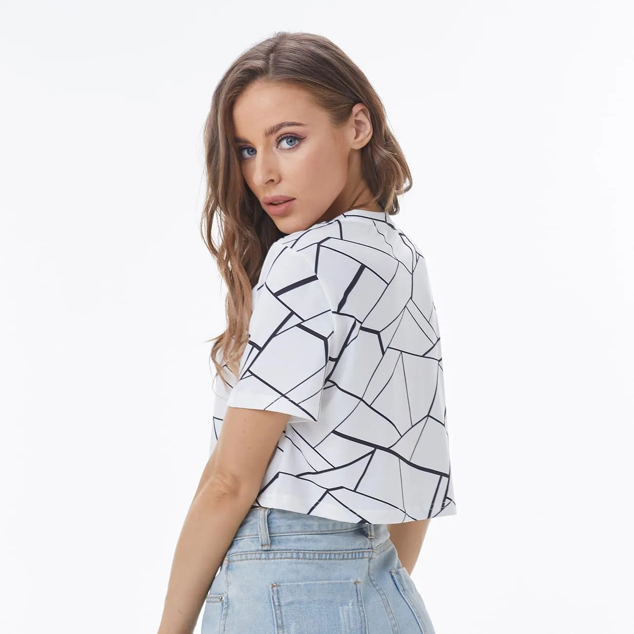 Crop Tops for Women Loose Crewneck T Shirts,Women's Cropped Graphic Crop T Shirts