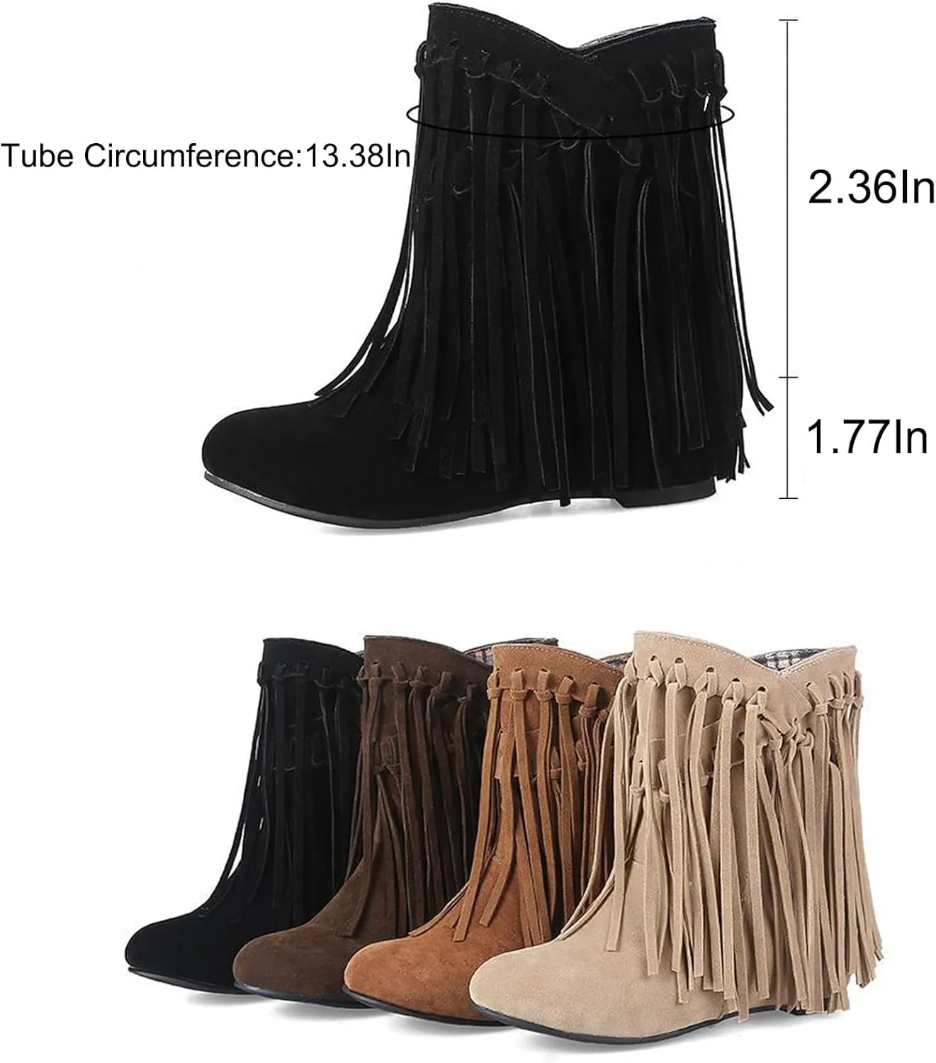 CROSSBABY Womens Fringe Western Boots Fashion Hidden Heel Knee-high Boots，Suede Western Tassel Cowboys Ankle Boots