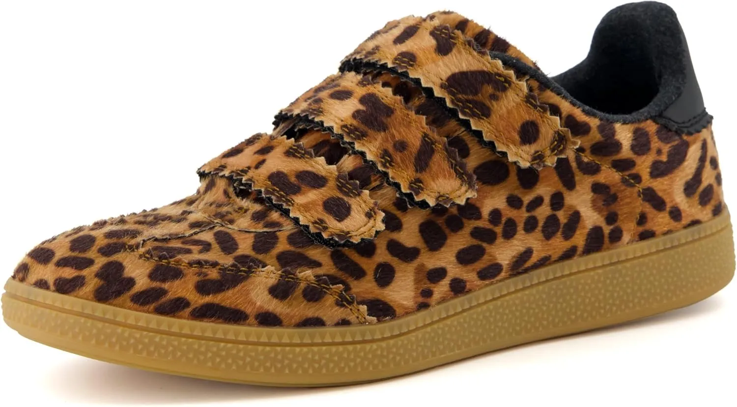 CUSHIONAIRE Bastion Vegan Hair Calf Leopard Print Casual Hook and Loop Closure Womens Sneakers – Lightweight Comfort with Non-Slip Rubber Sole